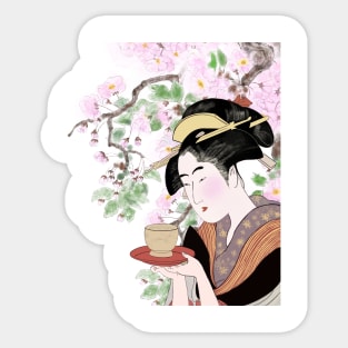 Japanese woodblock print Okita of the Teahouse Naniwa Sticker